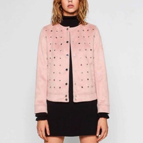 Zara Blush Studded Suede Effect Jacket - Picture 1 of 6